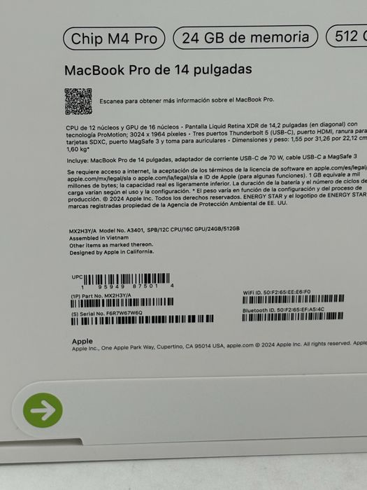 Macbook pro 14” apple m4 pro, 24gb Ram, Sigilat, garantie