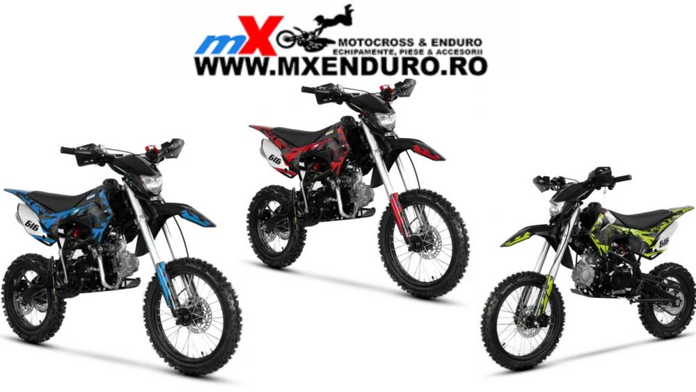 Motocicleta Cross/Enduro copii 4T XTR 616, 125cc, roti 17/14, pornire electric + pedala, culoare verde; rosu; albastru
