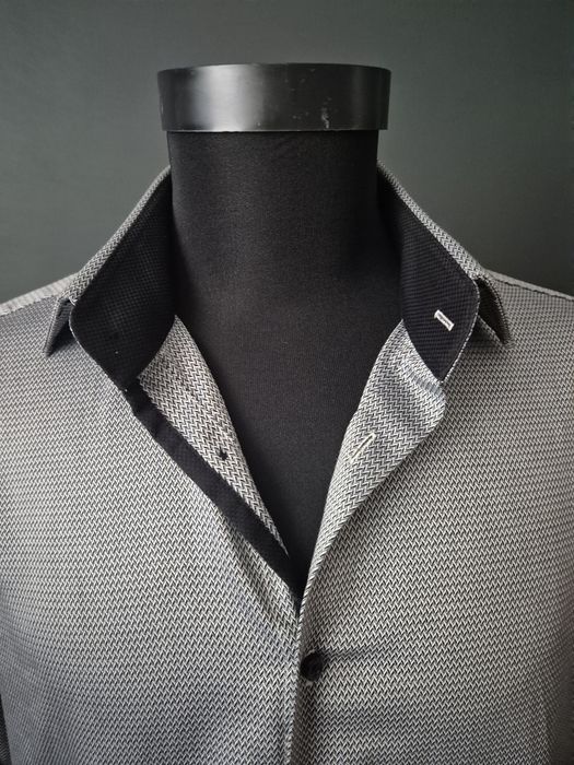 Cămașă bărbătească Next Signature, 100% bumbac, slim fit, guler contrastant negru, mărime 42cm/16½"