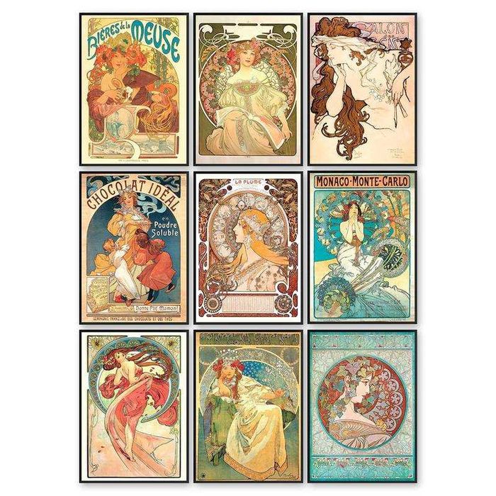 Colecţie 9 lucrări Alphonse Mucha_reproduceri pe pânză înrămată