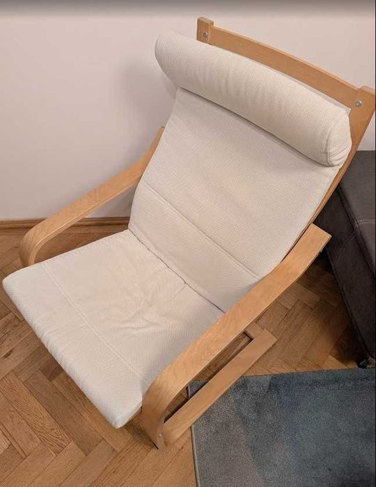 Fotoliu + taburet IKEA POÄNG Premium – Furnir Stejar Husă Hillared Bej