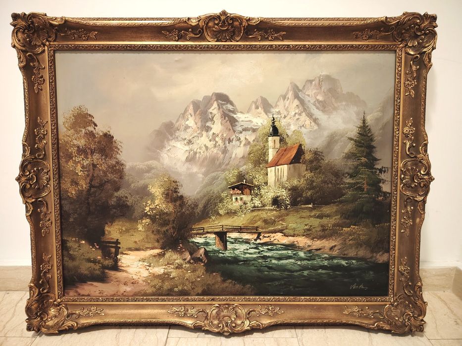 Tablou ,Ulei pe pânză o lucrare veche semnată încadrată într-o ramă Bl