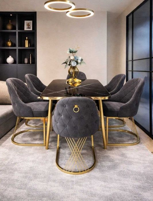 Zamonaviy ovqatlanish stoli va stullari.  Oбеденный стол и стулья