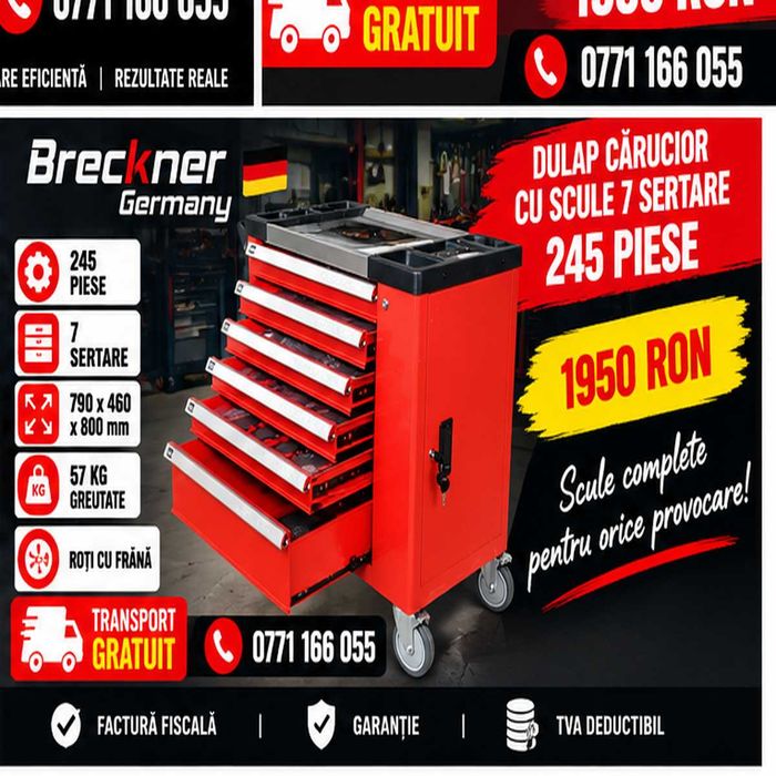 Dulap scule mecanic 245 piese 7 sertare Breckner Tubulare Clicheti Torx 1950 RON Nou