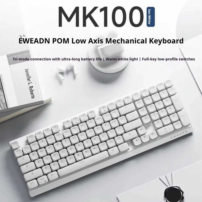 Игровая клавиатура Eweadn MK100 Low-Profile White Tri-Mode