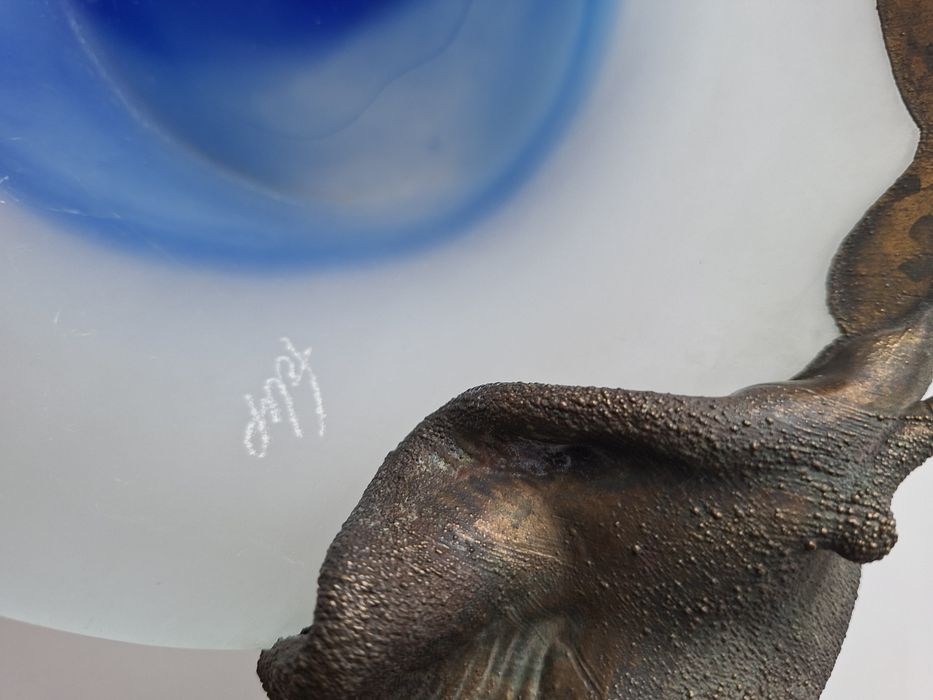 Obiect decorativ artistic sticlă și metal
