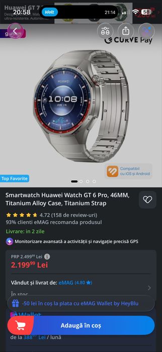 Smartwatch Huawei Watch GT 6 Pro garantie eMag