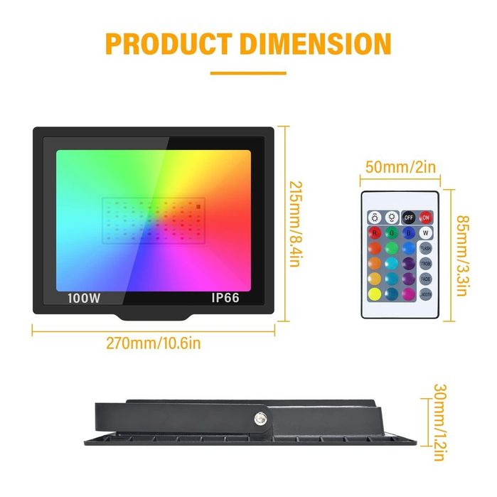 Pachet de 4 Proiector LED RGB de 100W Dimmabil 16 Schimbări de Culoare și  Telecomandă