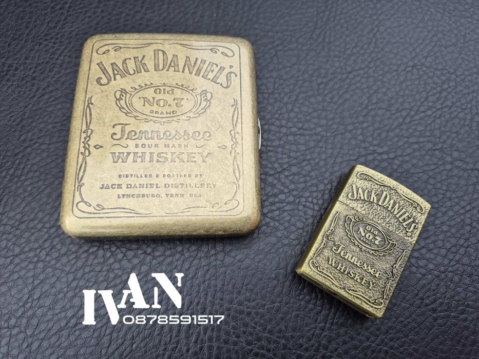 Табакера от месинг и запалка комплект Jack Daniel's