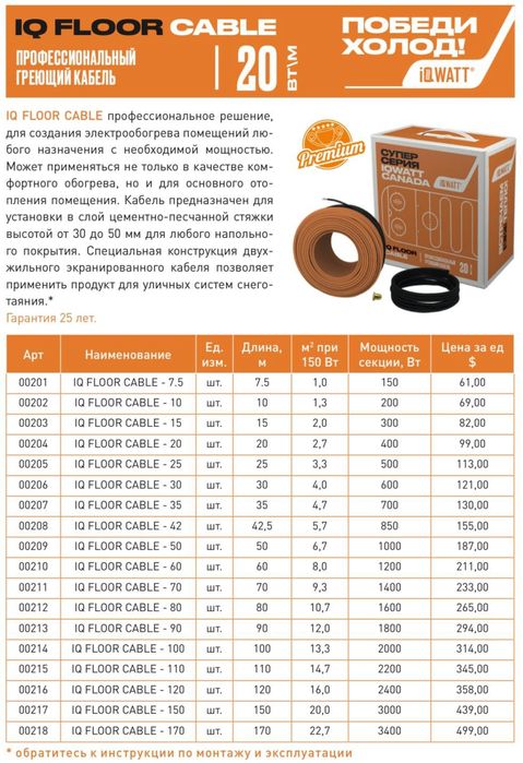 Электрический теплый пол iqwatt премиум класса