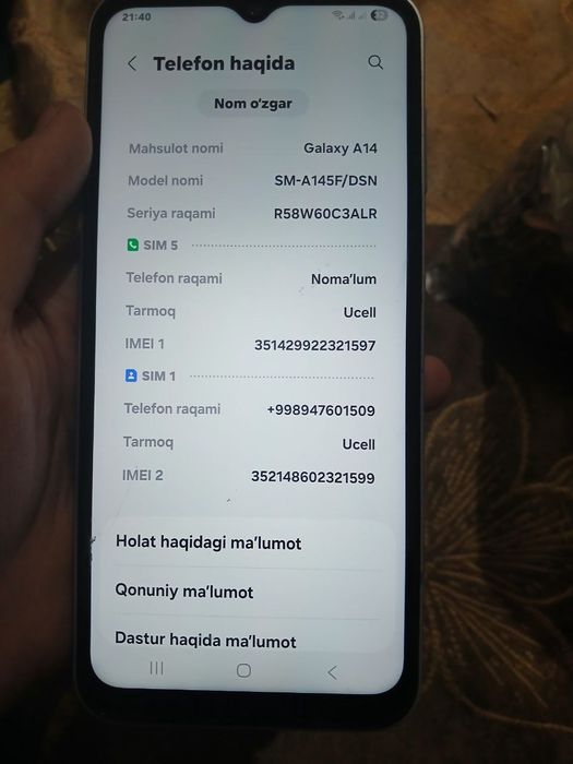 Samsung a14 kafolati bn