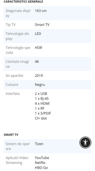 Vand TV samsung smart 163cm cu defect