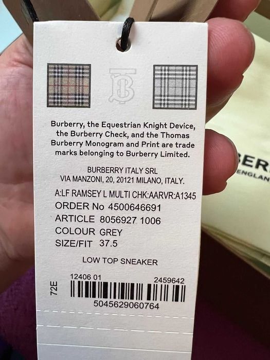 Adidasi Burberry LF Ramsey L MULTI Chk:Aarvr Gri, original noi 38