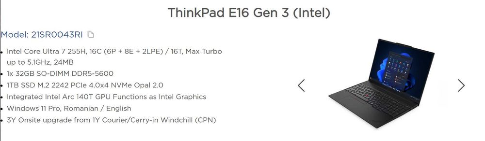 NOU Lenovo ThinkPad E16 Gen 3 Intel Ultra 7 255H RAM 32GB SSD 1TB NOU