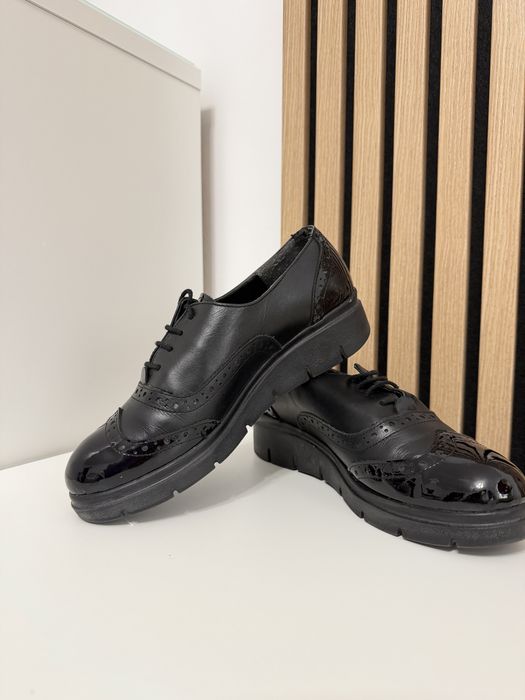 Pantofi Oxford casual de damă din piele naturală negri