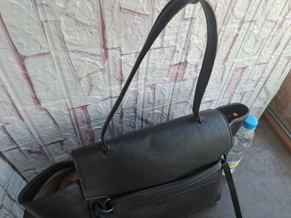 дамска чанта черна кожена -естествена кожа