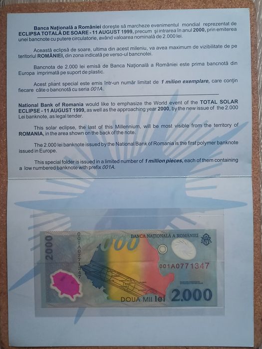 Bancnotă de 2000 lei, Eclipsa Totală de Soare, 1999