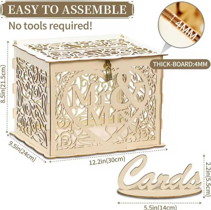 Елегантна булчинска сватбена слобяема кутия за пликове за сватба парти