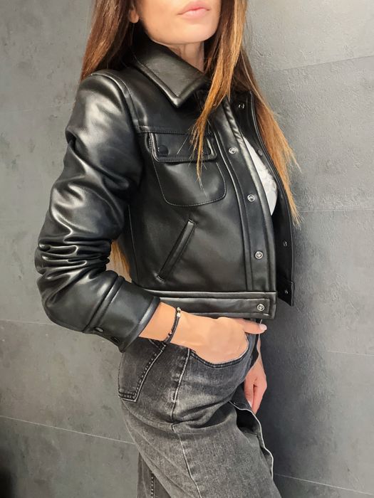 MANGO уникално дебело късо кожено яке с косъм