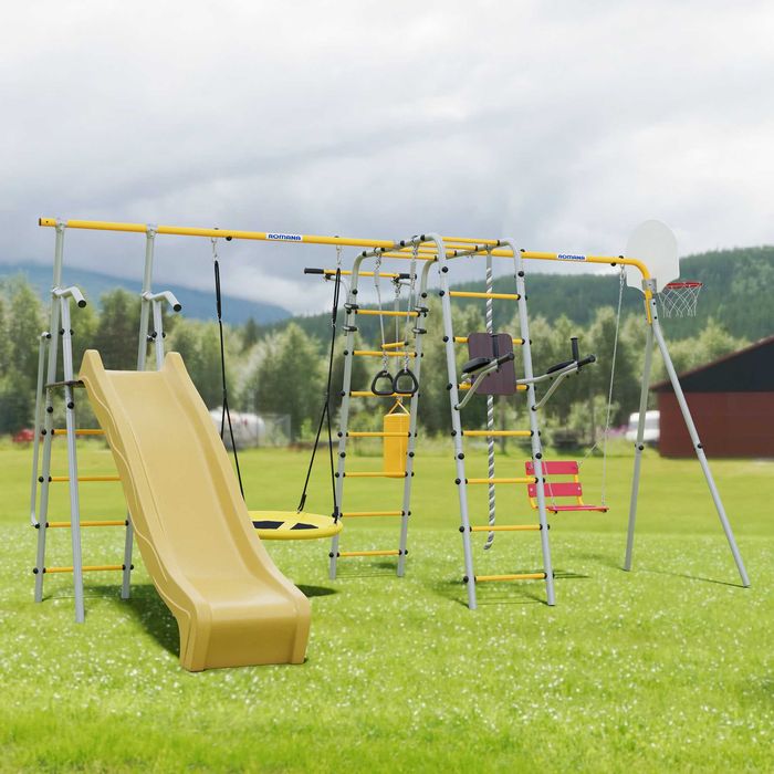 Детская площадка Romana Fitness + Большая горка (качели гнездо)