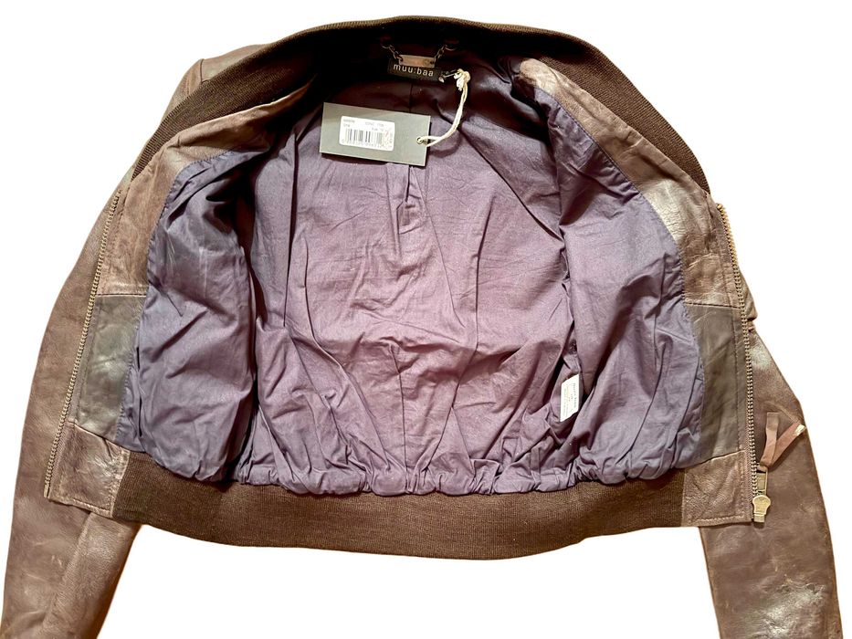 MUUBAA Cropped Ново Дамско Кожено яке Кафяво UK 12 Medium