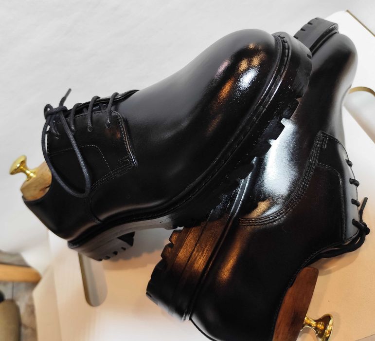 Pantofi derby 42 42.5 43 43.5 lace up ZARA NOI piele naturala negru