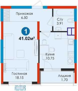 1-комн. NRG Jomiy (41 м²). 5 этаж. Рассрочка/Ипотека. Центр Джами!(S)