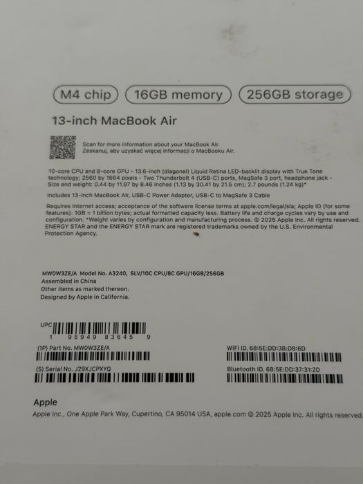 MacBook Air M4 13inch 256GB Silver в гаранция