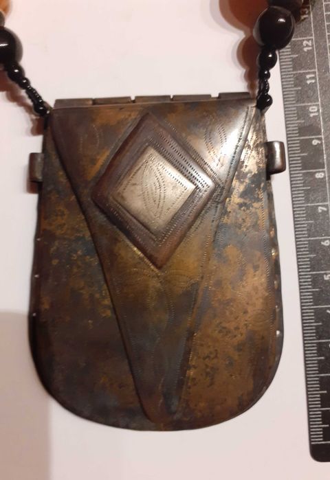 Colier Tribal Tuareg - Amuletă Tcherot, trimetal, Burkina Faso, 400g