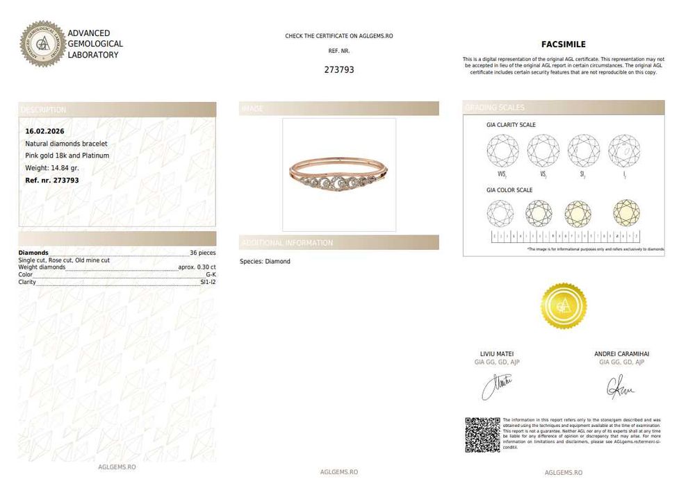 Brățară din aur roz și platină, decorată cu diamante, începutul sec. XX