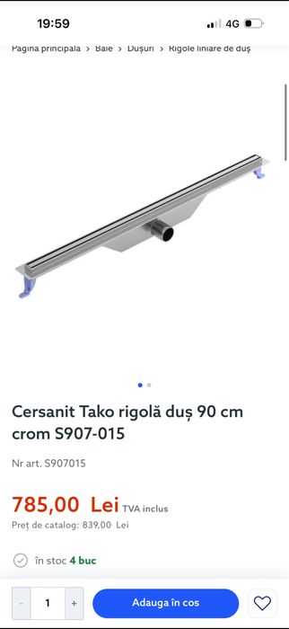 Rigola de dus noua Cersanit Tako slim 90 cm