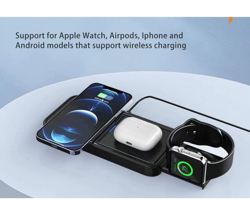 Incarcator Suport Birou 3in1 Extensibil Telefon Casti Ceas Apple Watch