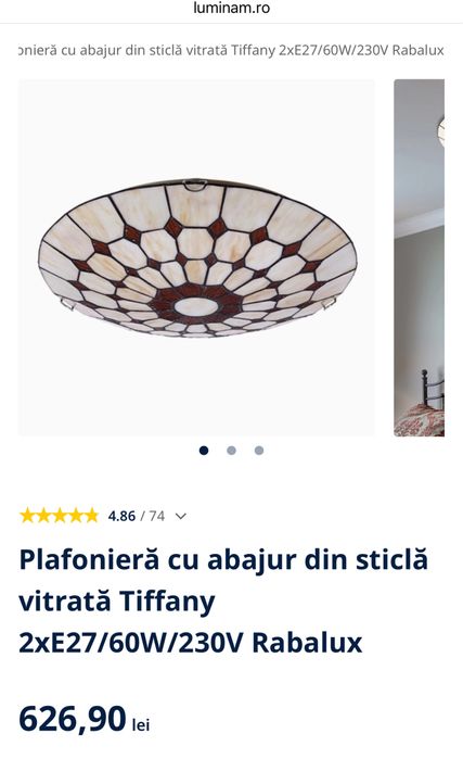 Plafonieră din sticlă vitrată Tiffany - 2 becuri