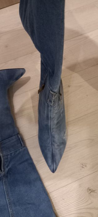 Дамски ботуши, висок ток от деним