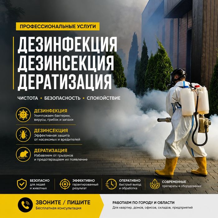 Дезинфекция,  дезинсекция, дератизация,  уничтожение грызунов