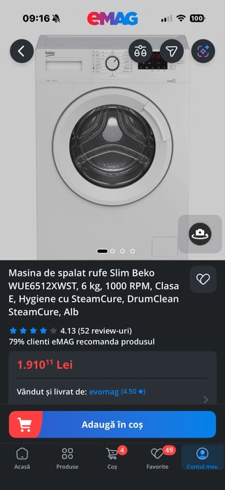 Vand masina de spalat Beko slim