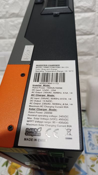 Invertor hibrid solar PowMr 1500W,  cu controler solar MPPT de 80A