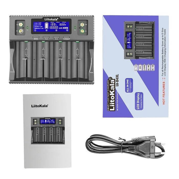 Incarcator LiitoKala Lii D4XL  4 sloturi LCD Li-Ion  NiMH  LiFePO4
