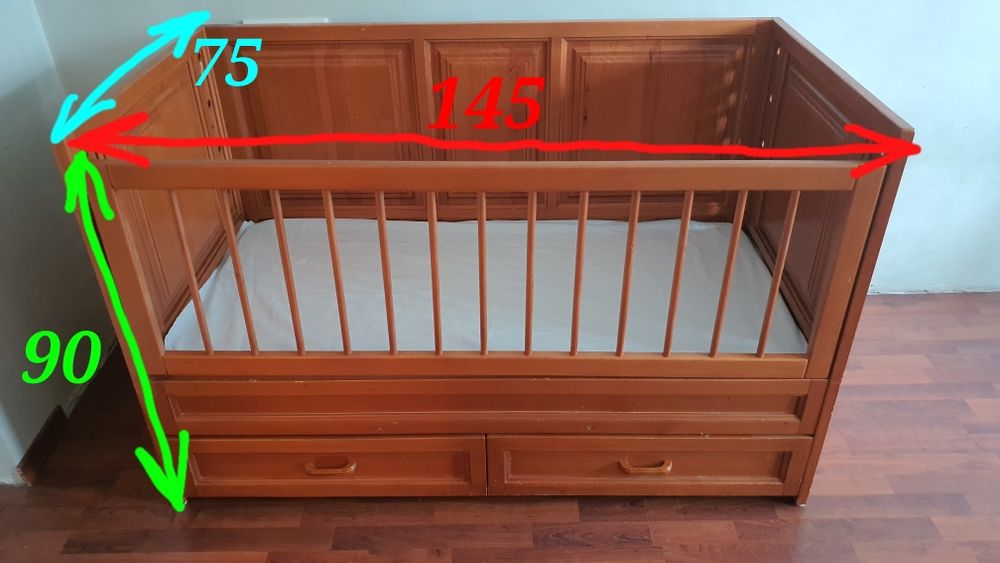 Продавам бебешко/детско легло - кошара и скрин