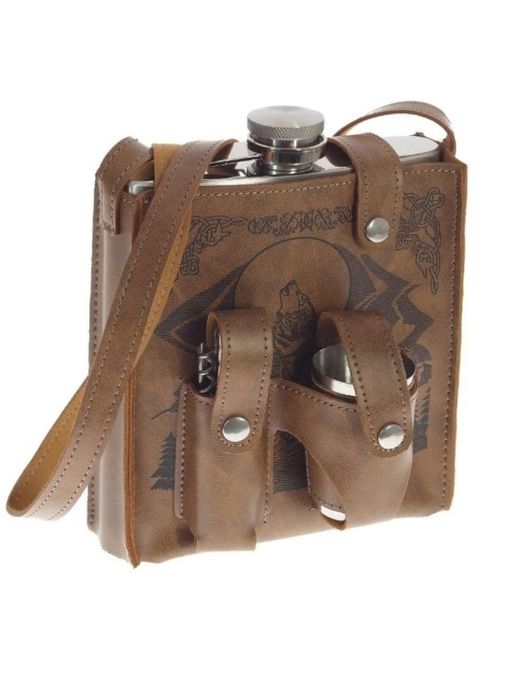 Мужской подарочный набор фляга в чехле. Фляжка мультитул рюмки