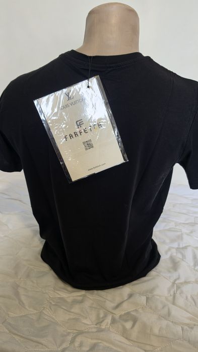 Tricou Louis Vuitton, nou, negru, S-XXL, imprimeu cusut, unisex, eticheta Farfetch