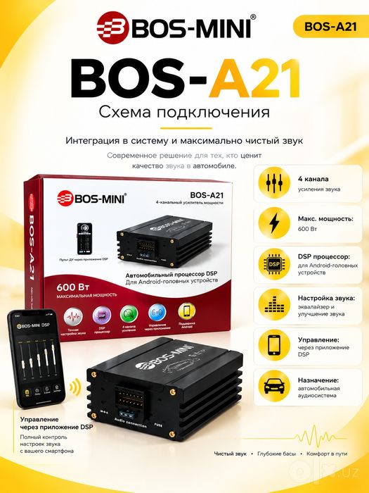 4-канальный DSP-усилитель BOS-MINI BOS-A21 600 Вт для Android-магнитол
