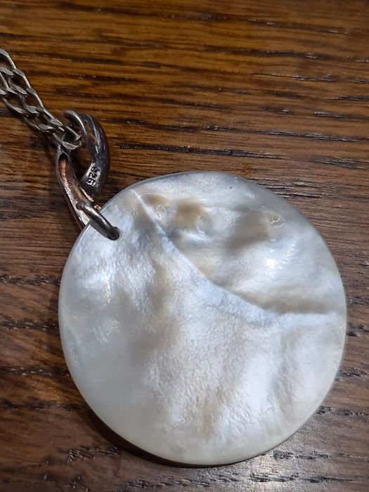 Lant argint vintage 935 pandantiv sidef natural,54 cm,stare perfecta