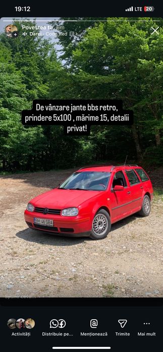 Vând jante bbs retro 5x100, mărime 15