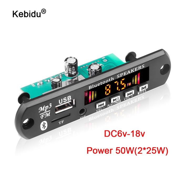 MP3 плеър 2х25 W/6V-18V/ BT 5.0 модул за вграждане Sd card/USB/FM/AUX