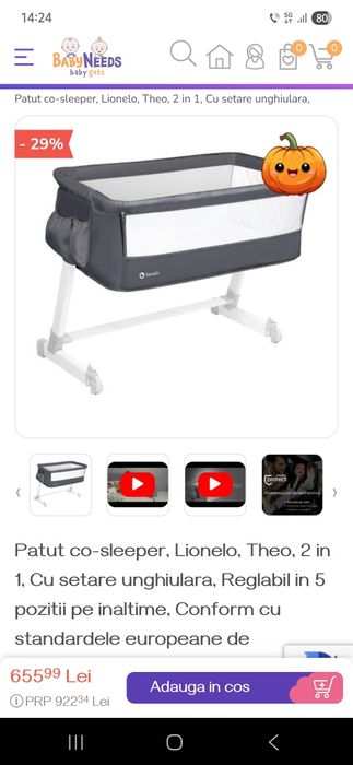 Pătuț co-sleeper Lionelo Theo