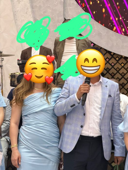 Женски платье голубой атлас