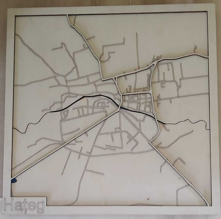 Harta Orasului 3D 39x39 multistrat, placaj lemn, cadou handmade