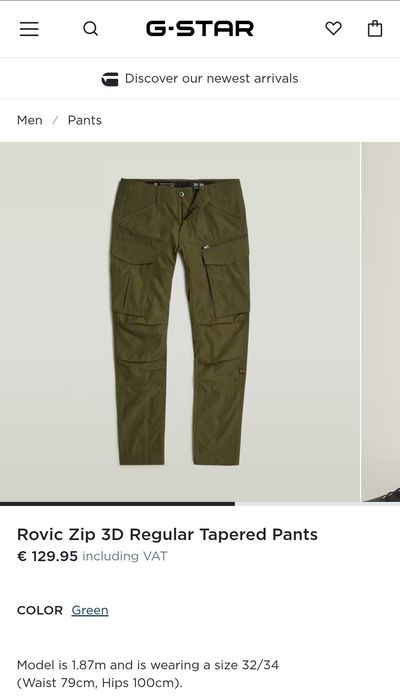Оригинален карго G-Star Raw Rovic Zip W40 L34 мъжки панталон нов зелен