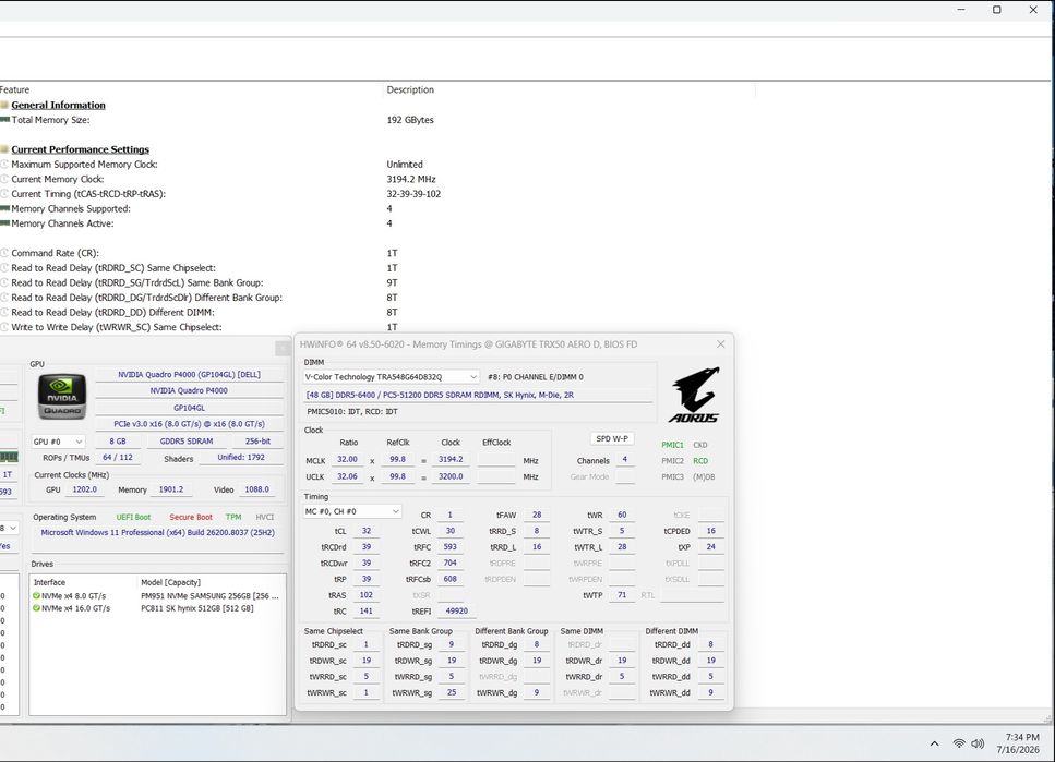 PC Workstation: AMD Threadripper 7980x, 192GB  DDR5 ECC RDIMM, TRX50 Aero D